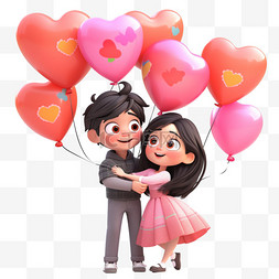 情侣牵着手图片_3d手绘情侣浪漫气球卡通元素