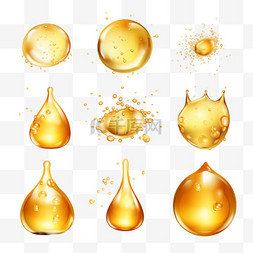 蜂蜜水溅图片_一套逼真的金色油滴或蜂蜜