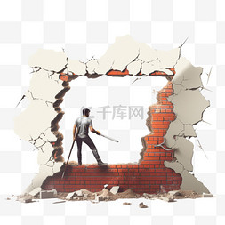 抹墙图片_正在施工的墙与一名砸墙的建筑工