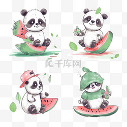 卡通滑板素材图片_一组有趣的手绘熊猫宝宝在冥想惊