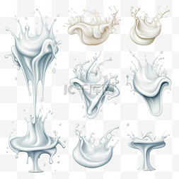 液体牛奶状图片_逼真的牛奶飞溅或波浪与水滴和飞