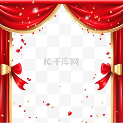 舞台背景庆典图片_红色窗帘和金色五彩纸屑的写实盛