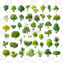 树叶绿树图片_具有各种形状的绿树和灌木的公园