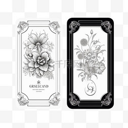 装饰花边图案设计图片_古董卡模板黑白直线书法边框花卉