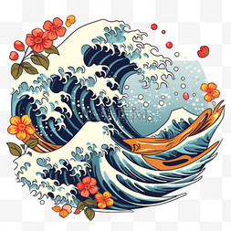 日本风格的波浪。海浪、海浪拍打