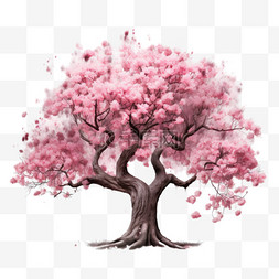 水彩风格粉色大树免扣元素