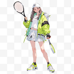 卡通打网球的女孩手绘元素
