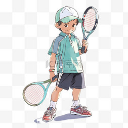 男孩手绘打网球卡通元素