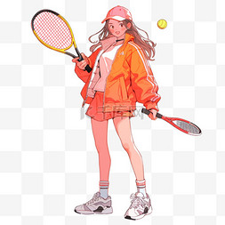 打网球手绘女孩卡通元素