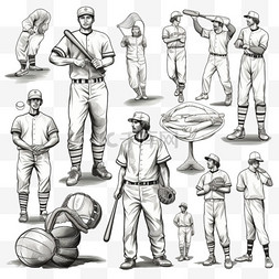 棒球棒运动图片_棒球单色元素与运动服和手势奖杯