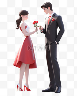 七夕节玫瑰图片_七夕情人节3D立体人物红裙子女孩