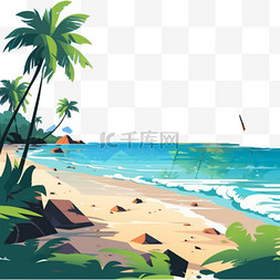 夏天沙滩树图片_平坦设计的天堂热带海滩