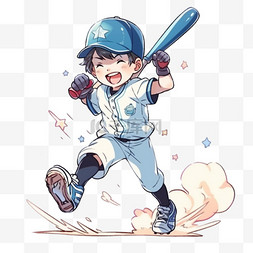 手绘打棒球的男孩图片_手绘元素棒球男孩卡通