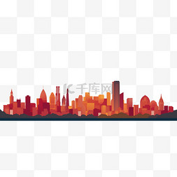 建筑剪影橙色图片_扁平风格城市建筑橙色剪影