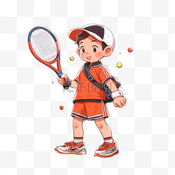 淘宝展示背景图片_男孩打网球卡通手绘元素