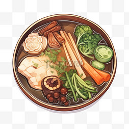 水彩风格中餐海鲜蔬菜汤