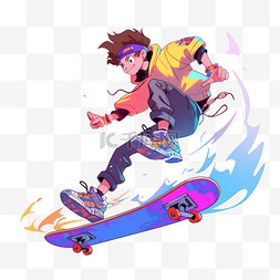 玩滑板的女孩图片_滑板手绘运动男孩卡通元素