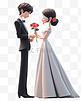 七夕情人节3D立体人物接受鲜花的卡通情侣