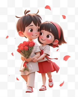 点构成的情侣图片_七夕节情人节3D立体人物卡通可爱
