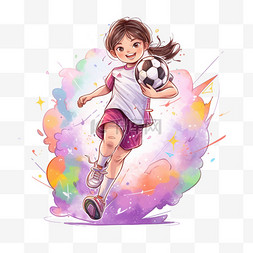 女孩运动卡通踢足球手绘元素