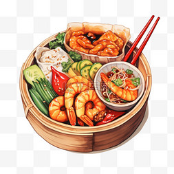 食物图片_水彩风格中餐营养小吃食物拼盘