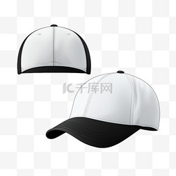 棒球帽运动图片_白色和黑色织物棒球帽的矢量逼真
