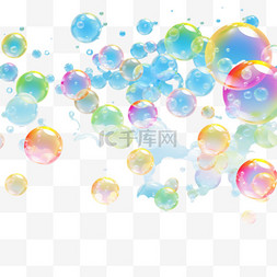 清新合成图片_彩色气泡在天空中爆炸与云中的肥