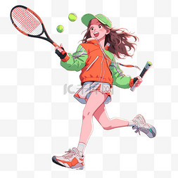 女孩元素手绘卡通运动网球
