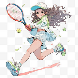 打网球的女孩图片_卡通元素打网球的女孩手绘