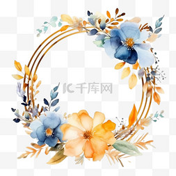 贺卡模板图片_水彩花卉背景，金色边框