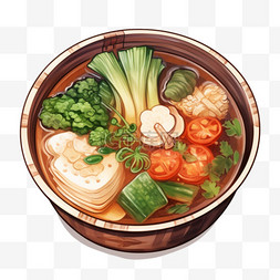水彩风格中餐绿色蔬菜汤
