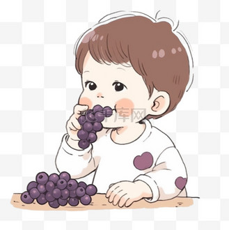 狐狸吃葡萄图片素材_可爱孩子开心吃葡萄手绘元素