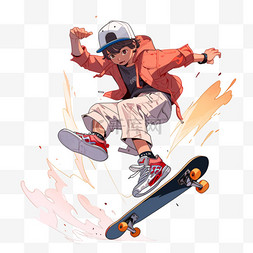 玩滑板的女孩图片_滑板运动男孩手绘卡通元素