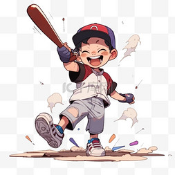 卡通手绘棒球男孩元素