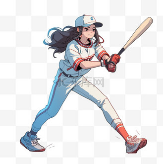 手绘元素棒球女孩卡通