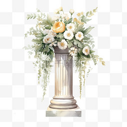 拳击柱子图片_水彩风格婚礼装饰繁茂鲜花柱子