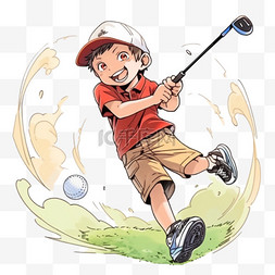 打高尔夫手绘图片_男孩卡通高尔夫元素手绘
