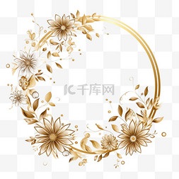 圈金色图片_美丽的圆形金色花朵框架设计