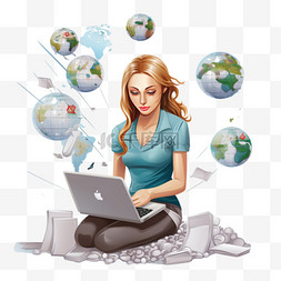 微信电话短信图片_拿着笔记本电脑的女人在世界各地