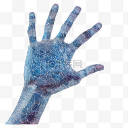 人体手触摸多边形线框图像到电子