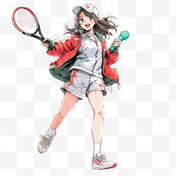 打网球的女孩手绘元素