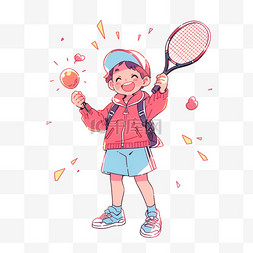 运动卡通打网球图片_手绘元素卡通打网球男孩