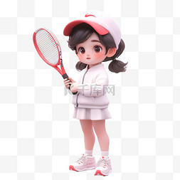 开心的女孩子图片_3d元素打网球的女孩子卡通