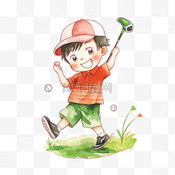 打高尔夫手绘图片_高尔夫手绘元素男孩卡通