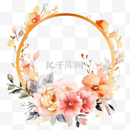 婚礼邀请卡花卉图片_水彩花卉背景，金色边框