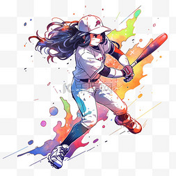 棒球背景图片_棒球卡通女孩手绘元素