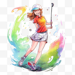 高尔夫球女孩卡通手绘元素