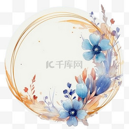 婚礼模板图片_水彩花卉背景，金色边框