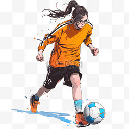 踢足球的卡通图片_手绘运动女孩踢足球卡通元素