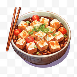 鱼烧豆腐图片_水彩风格中餐麻婆豆腐